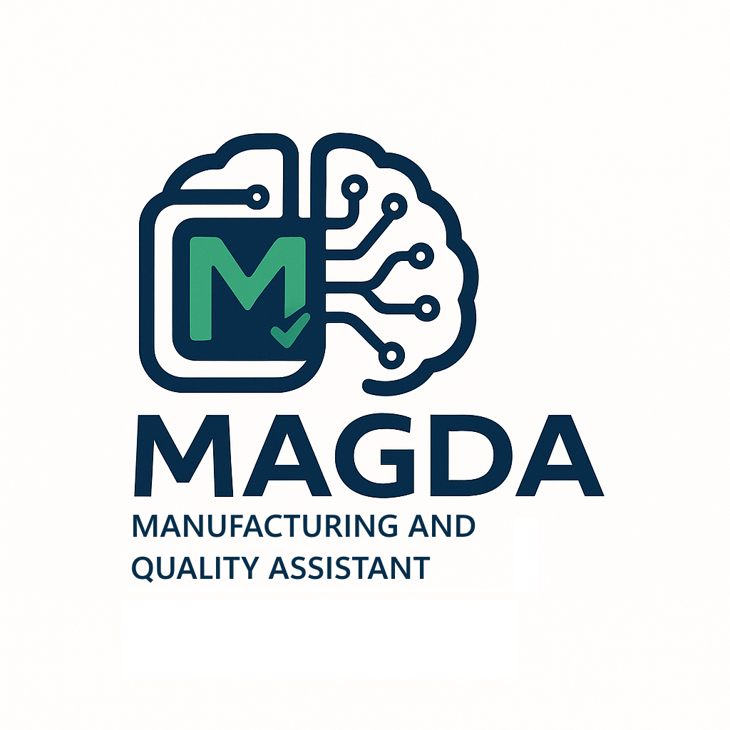 Alt text: Logo for Magda Manufacturing and Quality Assistant featuring the letter "M" with stylized text, representing the company brand.